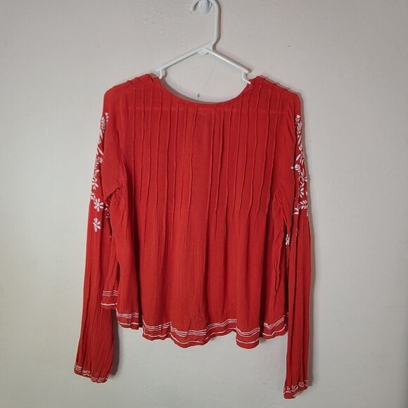 Tularosa Embroidered Rose Top Long Sleeve Persimmon Orange Size Small Bohemian - Picture 3 of 12